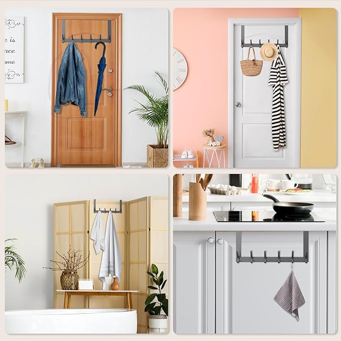 BOOMIBOO Over The Door Hooks, Sturdy Door Hanger, Towel Rack Towel Hooks for Bathroom 12 Hooks Large Over The Door for Bathroom, Bedroom，Kitchen