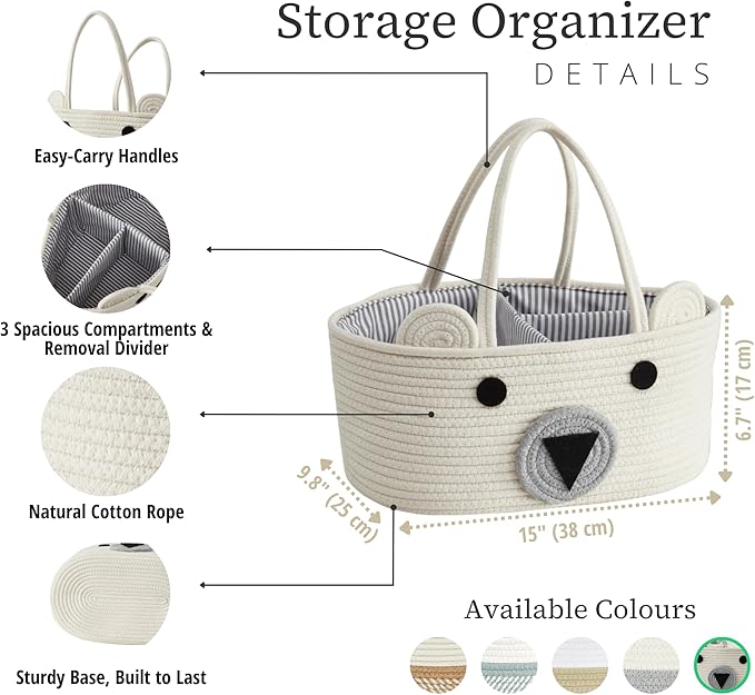 DECOMOMO Teddy Bear Basket, Mother's Day Diaper Caddy Basket, Baby Baskets for Baby Shower (Animal, Large)