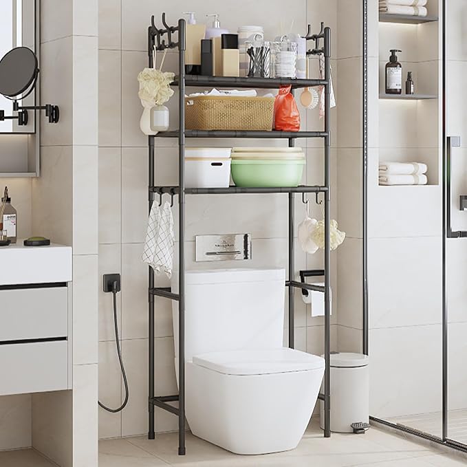 3-Tier Over-The-Toilet Storage Shelf - Sturdy Stainless Steel Bathroom Organizer for Toiletries, Towels & Essentials - Space-Saving Design
