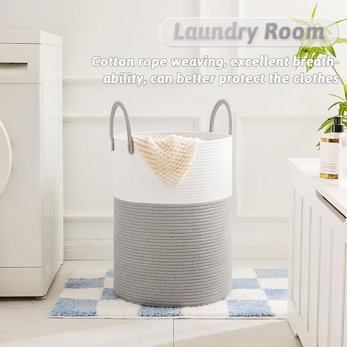 Artfeel Laundry Basket,Woven Cotton Rope Laundry Hamper,100L for Decorative Storage of Dirty Clothes,Toys and Blankets in Bathroom,Baby Room and Living Room