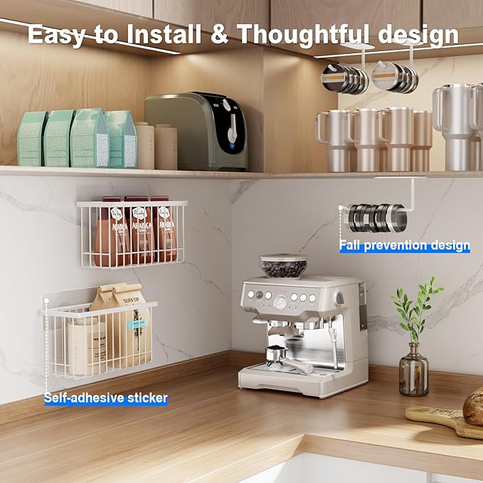 Mustorn 4 Pack Adhesive Cabinet Door Organizer, Lid Organizers Inside Cabinet Food Container/Tumbler Lid Organizer and Storage Cup Lids Holder for Kitchen & Bathroom Wall Mounted(White)