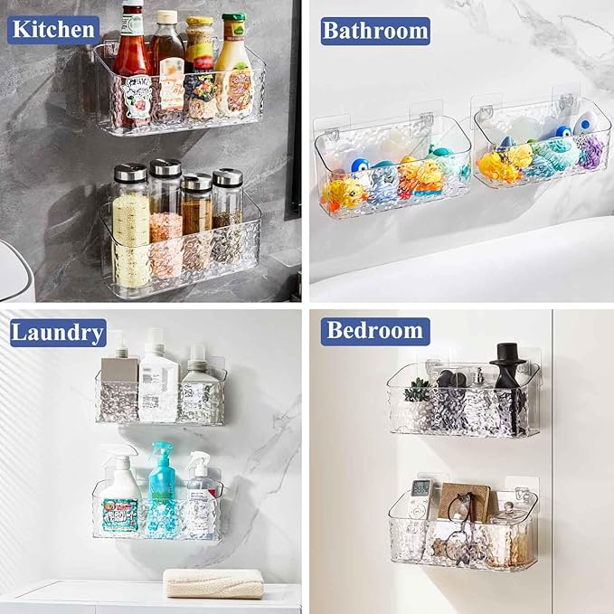 Bath Toy Storage Organizer, Bathtub Toy Storage Holder, Large Capacity Wall Mounted Shower Caddy Shower Organizer, No Drill Shelves Basket, Wave, 2 Pack