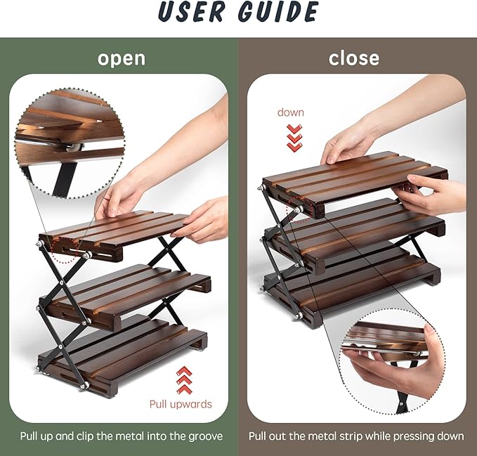3-Tier Compact Storage Rack - Lightweight,Camping Shelves, Lightweight Compact for Outdoor Picnic，Foldable Storage Shelves Portable Folding Camping Table with Storage