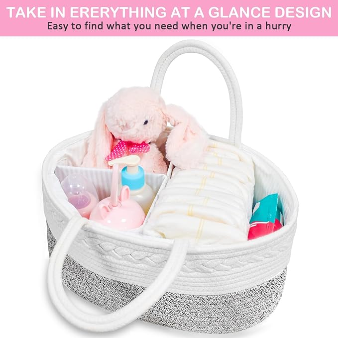 ABenkle Diaper Caddy Organizer, Boho Rustic Cotton Rope Nursery Baby Basket, Changing Table Organizer for Baby Diaper Storage and Baby Shower