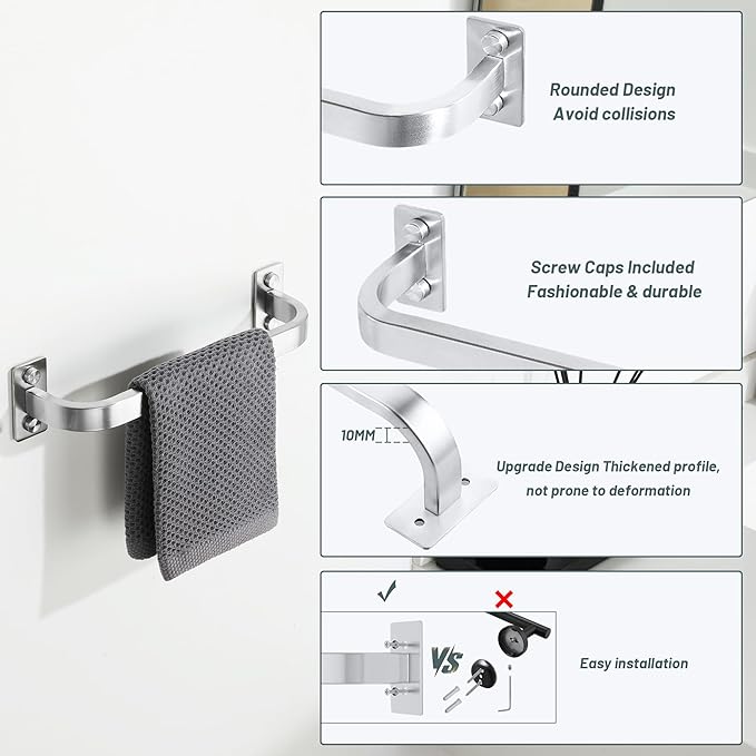 Mooche 2Pack Bathroom Towel Bar, 10 inch Towel Racks for Bathroom Wall Mounted, SUS304 Stainless Steel Heavy Duty Towel Holder Bathroom Accessories Modern Home Decor, Brushed Finished