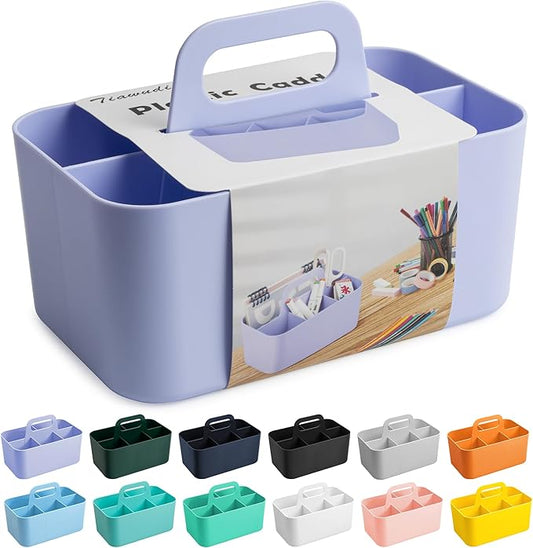 Tiawudi Multipurpose Caddy Organizer, Plastic Caddy with Handle, Stackable Desk Organizer for Stationery, Marker and Pencil, Office Supplies Organizer, Dorm Caddy