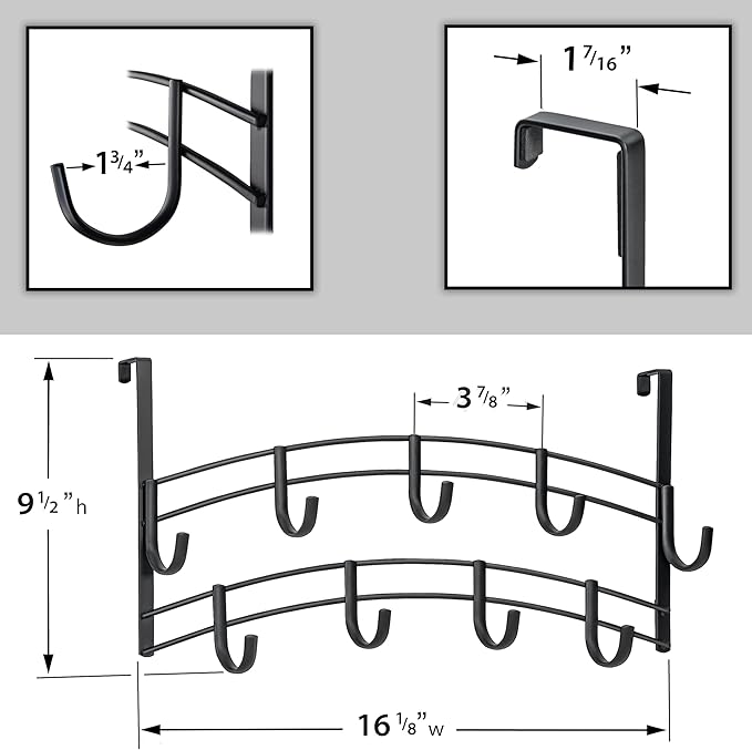 LYNK Professional® Home™ Over the Door Hooks - 9 Hook – Over the Door Coat Rack - Over the Door Hanger - Hanging Towels or Clothes - Bathroom, Bedroom, Laundry Room - Lifetime Ltd. Warranty, Black