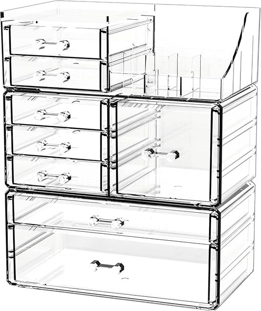 Acrylic Clear Makeup Organizer Countertop,Stackable Skincare Organizer for Vanity With 8 Drawers,Large Plastic Desk Accessories Organization,Bathroom Cosmetic Organizer Countertop for Beauty,Skin Care