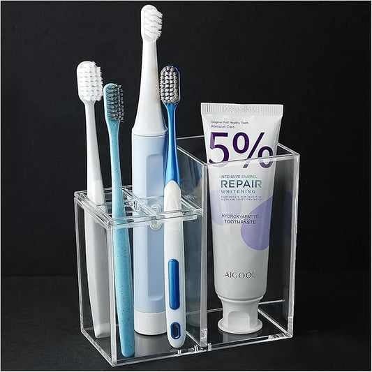 Acrylic Toothbrush Holders for Bathroom, 5 Slots Toothbrush and Toothpaste Storage Organizer Holder, Home Decor for Bathroom Accessories Organizer - Clear