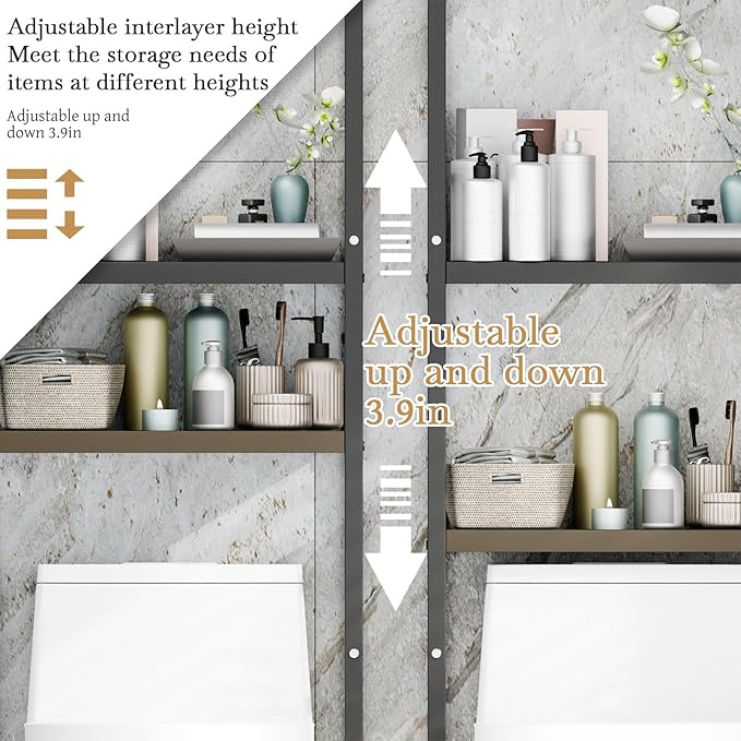 1 Set Over The Toilet Storage, 3-Tier Bathroom Laundry Storage Rack Space-Saving Organizer Household Supplies (Black-S)