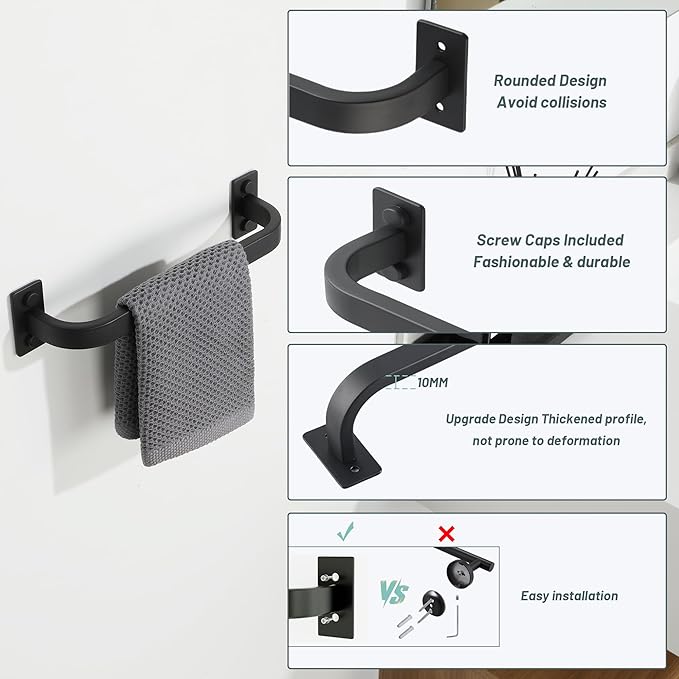 Mooche Bathroom Towel Bar, 10 inch Towel Racks for Bathroom Wall Mounted, SUS304 Stainless Steel Heavy Duty Towel Holder Bathroom Accessories Modern Home Decor, Matte Black Finished