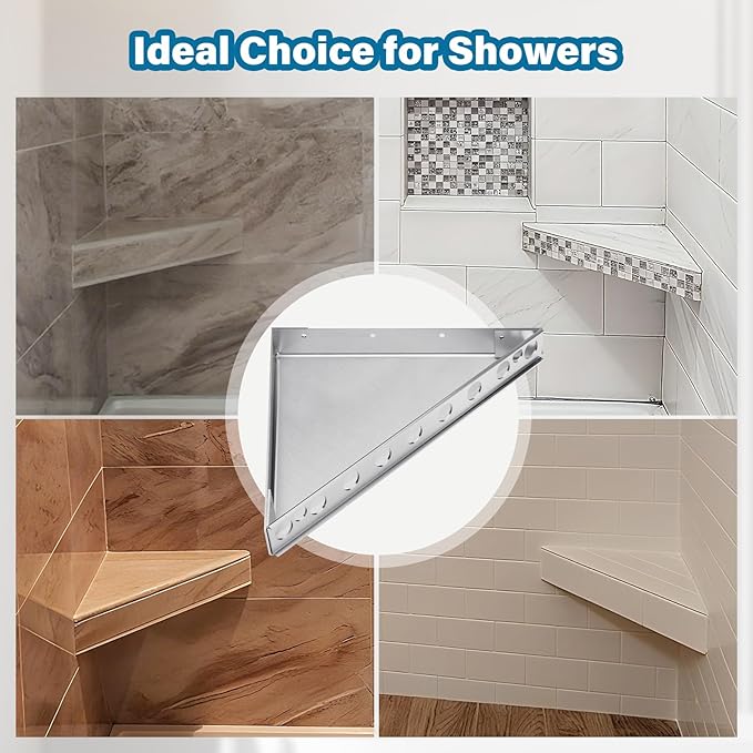 Floating Corner Shower Bench Kit - Custom Corner Shower Seat for Bathroom Remodel, Wall Mount Floating Shelf Serves as Shower Stool, Shaving Foot Rest & Storage, 17"x17"x24.5"
