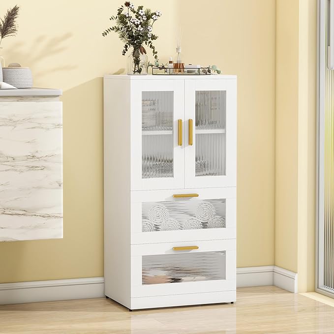 Bathroom Floor Storage Cabinet Freestanding Organizer with Acrylic Doors for Bathroom, Home Office, Bedside, Sofa Side Table