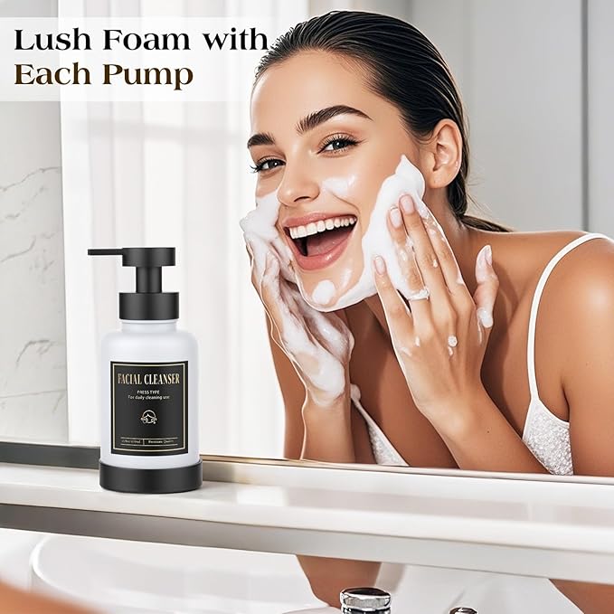 Luxspire Foaming Soap Dispenser, Glass Foam Pump Soap Dispenser, Non-Slip Hand Soap Bottle with 5 Waterproof Labels, 15 Oz Refillable Liquid Soap Bottle for Bathroom & Kitchen, White, 1 Pack