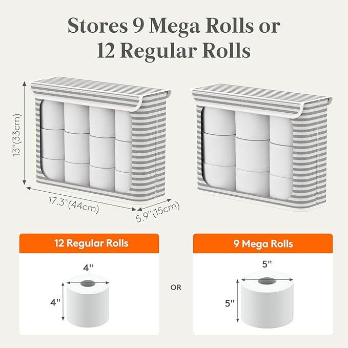 Lifewit 22L Toilet Paper Storage Holder for 9 to 12 Rolls, Foldable Fabric Toilet Paper Basket with Lid, Freestanding Bathroom Tissue Storage and Organization for TP, Towels and Toiletries, Gray
