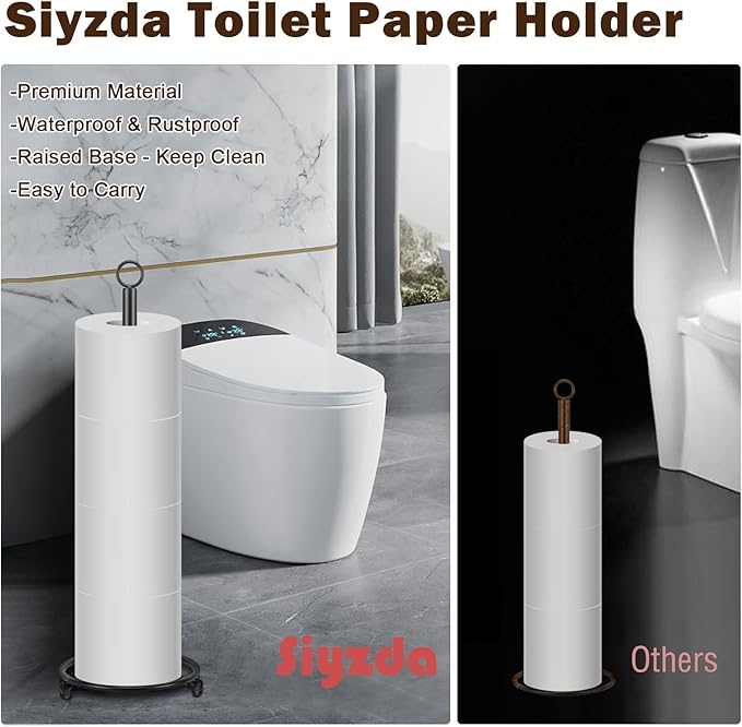 Bath Toilet Paper Holder, Metal Toilet Tissue Roll Organizer Storage, Tissue Paper Holder Stand for Bathroom/Kitchen Countertop, 21" H (Matte Black)