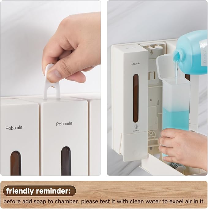 1984 Shower Soap Dispenser Bathroom Set Shampoo Conditioner Body Wash Dispenser Wall Mounted Shower Shampoo Dispenser 3 Chamber No Drill for Home Star Hotel 3 x 400ml White