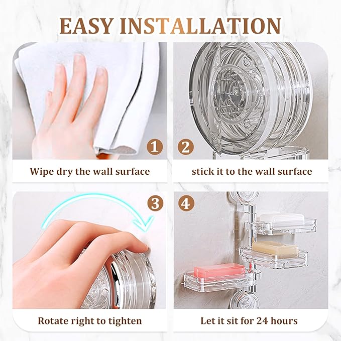 LECDOA Corrugated Suction Cup Storage Holder, 2025 New Movable Shower Shelf Suction Cup, No-Drill Wall-Mounted Storage Shelf, Luxury-Style Glacier Pattern (Black-Four layers)