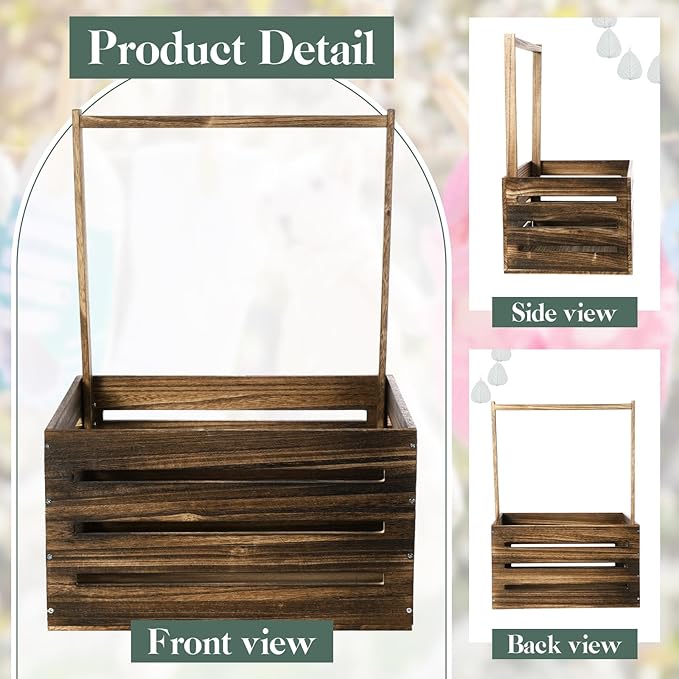 Suzile Wooden Baby Shower Crate Closet Wood Basket for Gifts with Handle Boy Girl Clothes Gender Reveal Storage Box for Newborn New Parent(Black Walnut Color)