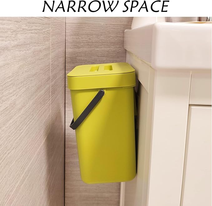 stonespace Small Kitchen Trash Can with Lid, Compost Bin Indoor Kitchen Sealed, Under Sink Trash Can, 5 L/1.3 Gallon Plastic Trash Bin, Green