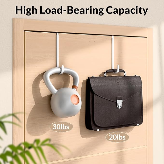 Over The Door Hooks 4 Pack, Heavy Duty Door Hanger Hooks with Non-Slip Pads, Stainless Steel Over Door Hook Organizer Holds up to 30LB Each for Towels, Coats, Bags & Hats