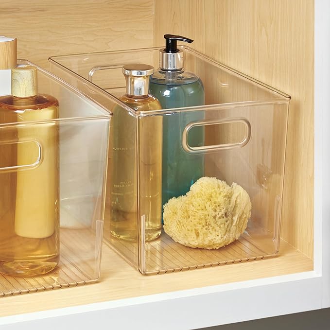 iDesign Storage Bins with Handles - Organizer Bins for Kitchen, Pantry, Bathroom, or Home Office - Set of 4 - Clear