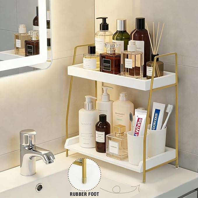 2-Tier Bathroom Counter Organizer, Wood Countertop Organizer for Bathroom Decor, Bathroom Organizers and Storage, Skincare Organizers for Vanity , Counter Storage Shelf for Bedroom Kitchen Office