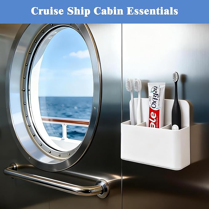 MoKo Magnetic Toothbrush Holders for Cruise Essentials, Travel Toothbrush Holder for Bathrooms, Wall Mounted Tooth Brush & Toothpaste Organizer, Cruise Must Haves, White