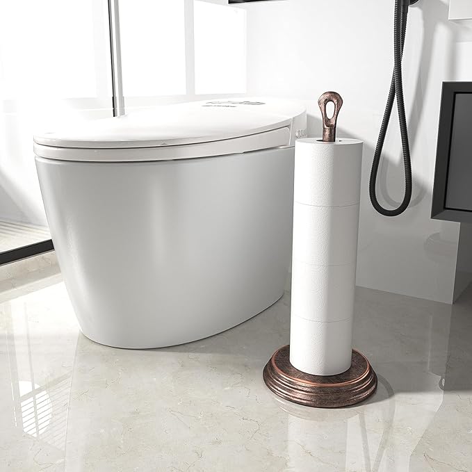 KASUNTO Toilet Paper Holder with Rustproof, Metal Free Standing Toilet Paper Stand Storage for Bathroom, Tissue Paper Roll Holder for Bathroom Accessories (Oil Rubbed Bronze)