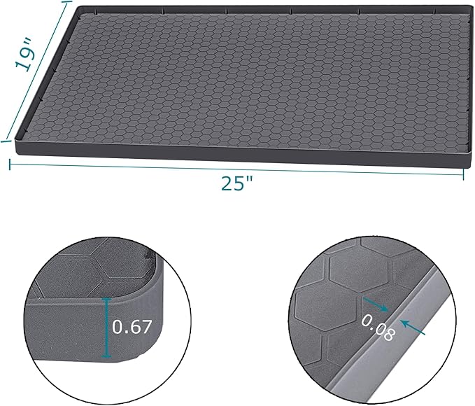 Under Sink Mat 25 x 19, Silicone Under Sink Mats for Kitchen Waterproof, Under Sink Liner, Easy to Clean Bathroom Cabinet Mat Organizers and Storage, Grey