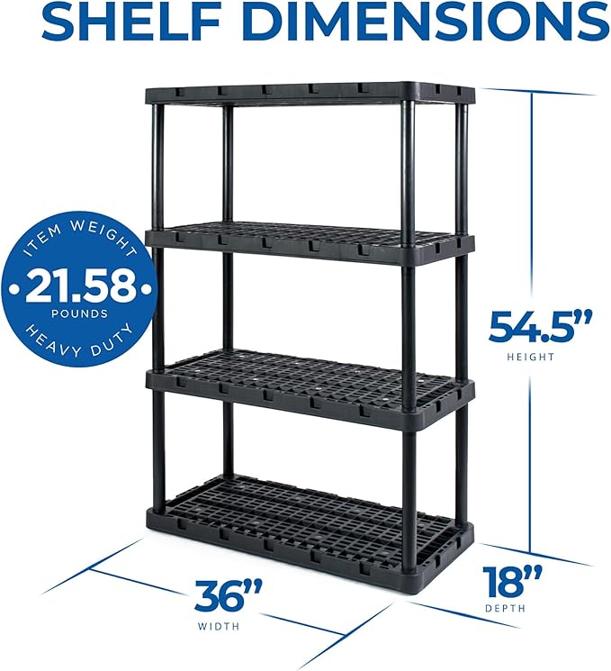 Gracious Living 2 Pack XL Heavy-Duty Storage Shelves, Knect-A-Shelf 4-Shelf Ventilated Storage Shelving Rack for Home Organization, Black