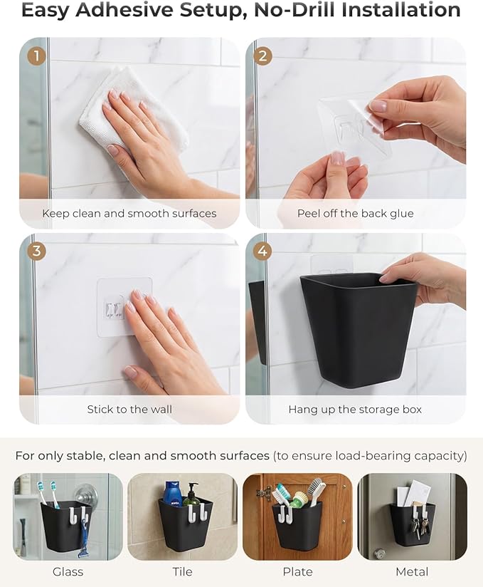 4 Pack Rolling Cart Accessories, Black Craft Cart Cup Holder and 6 Hooks for Utility Carts, Adhesive Kitchen Cabinet Door Storage, Space-Saving Wall Mount Organizer for Bathroom, Office, Makeup