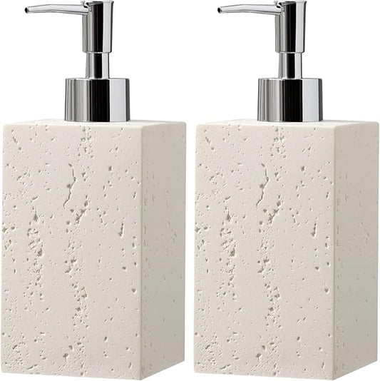 Soap Dispenser 420ML 14OZ, 2pcs Luxurious Hand Dish Soap Dispenser Set, Refillable Lotion Bottle with Rustproof Pump for Bathroom Countertop Kitchen Sink (Off White)
