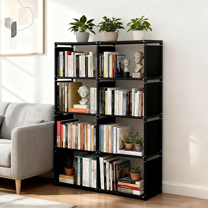 8-Compartment Storage Rack – Tool-Free Assembly, Suitable for bedrooms, Closets, and Small Spaces; a Great Helper for organizing Children's Clothes and Nurseries. (Black-8)