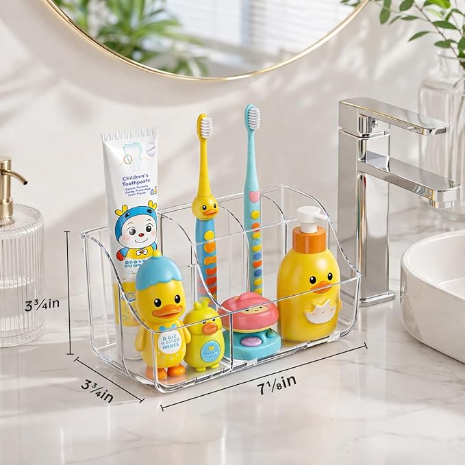 Sotfamily Clear Kids Toothbrush Holders for Bathrooms, Wall-Mounted Tooth Brush Holder & Toothpaste Holder for Bathroom Countertop or Wall, Space-Saving Bathroom Organizers and Storage(No-Drill)