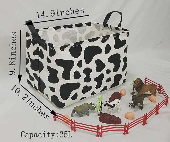 Baby Storage Basket Nursery Box Laundry Hamper Organization Bins for Toys and Clothes with Handles (Cow)