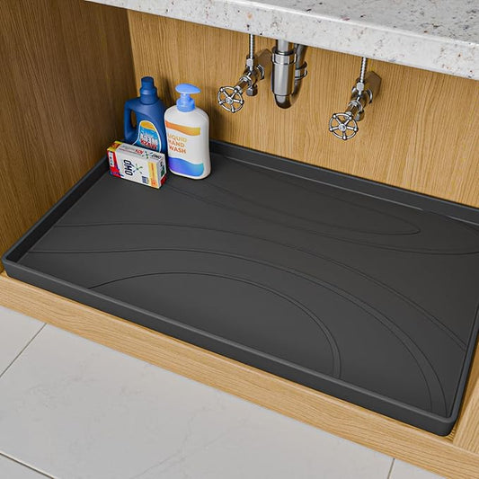 Under Sink Mat 34" x 22", Silicone Under Sink Liner for Kitchen and Bathroom, Waterproof Cabinet Protector Drip Tray, Protects Cabinets from Leaks and Spills