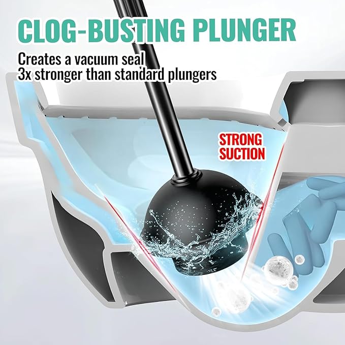 2 Pack 4 in 1 Toilet Brush and Plunger Set with Crevice Cleaning Brush, Toilet Plunger and Brush Set with Extra Long Handle, Plungers for Bathroom Accessories, Toilet Plunger with Holder, Dark Black