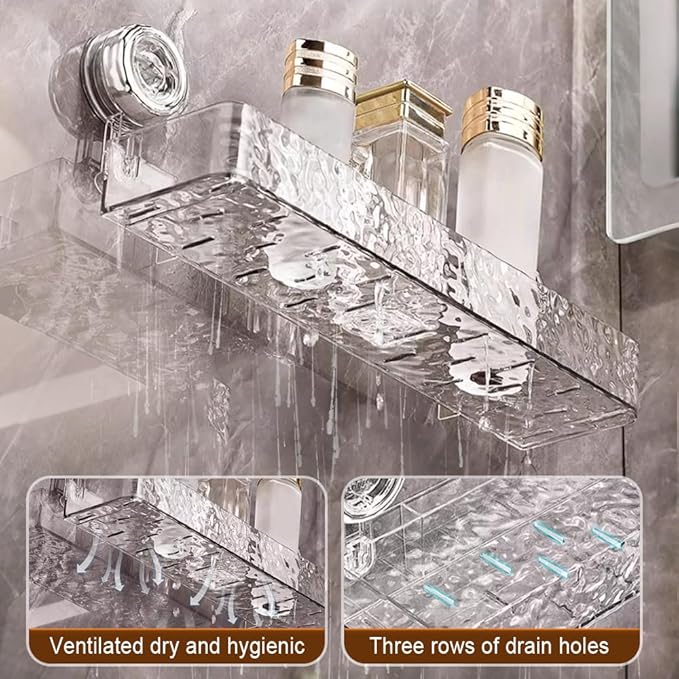 LECDOA Corrugated Suction Cup Storage Holder, 2025 New Movable Shower Shelf Suction Cup, No-Drill Wall-Mounted Storage Shelf, Luxury-Style Glacier Pattern (White+Black)