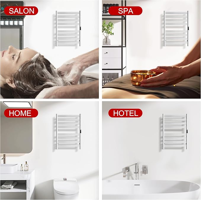 Heated Wall Mounted Electric Towel Warmer Rack,Timer & Temperature Control, 8 Bar Stainless Steel Towel Heater for Bathroom (White, 8 Bars)