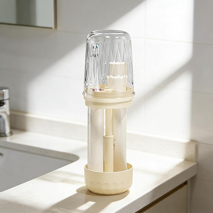 Toothbrush Holder with Tooth Brush Cups, Height Adjustable Electric Toothbrush Toothpaste Storage Stand, Countertop 3 Slots Organizer, Bathrooms Shower Accessories Storage Rack (White)