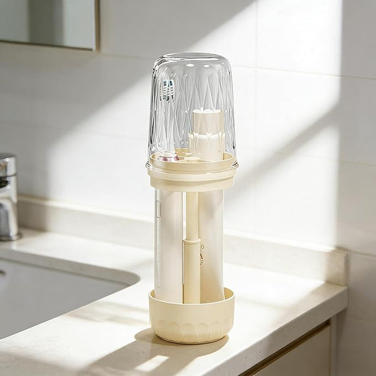 Toothbrush Holder with Tooth Brush Cups, Height Adjustable Electric Toothbrush Toothpaste Storage Stand, Countertop 3 Slots Organizer, Bathrooms Shower Accessories Storage Rack (White)