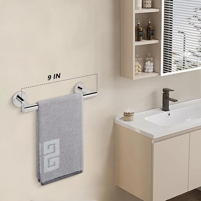 NearMoon Bath Towel Bar, Thicken Stainless Steel Shower Towel Rack Holder Wall Mounted for Bathroom, 9-lnch Overall Length-7-lnch Usable Hanging Space (1 Pack, Chrome Finish)