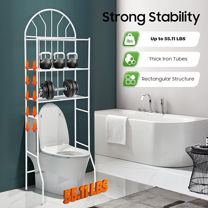 Over-The-Toilet Storage Cabinet Rack, 3-Tier Freestanding Above Over Toilet Storage Shelf for Towels, Toiletries, & Essentials