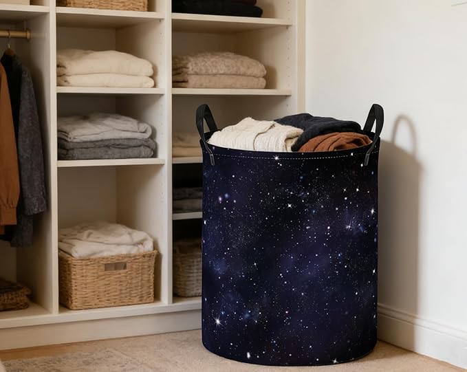 ESSME Kids Laundry Basket,Space Hamper Collapsible Canvas Storage Bin for Boys and Girls, Cute Hamper,Gift Baskets(Space)