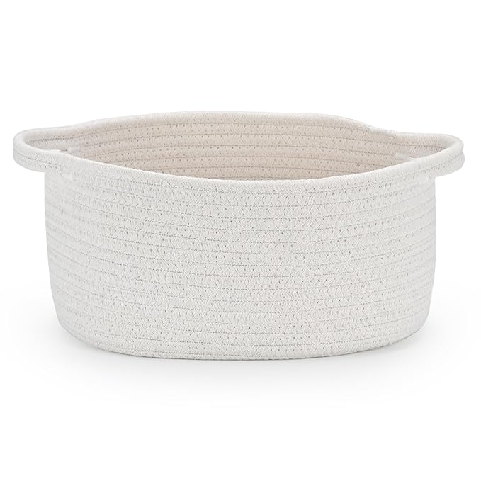 Happyiren Medium Woven Cotton Rope Basket with Handle Empty Decorative Gift Basket for Baby Shower, Graduation, Mother's Day, Nursery Storage 13" Dia x 8" W x 6" H