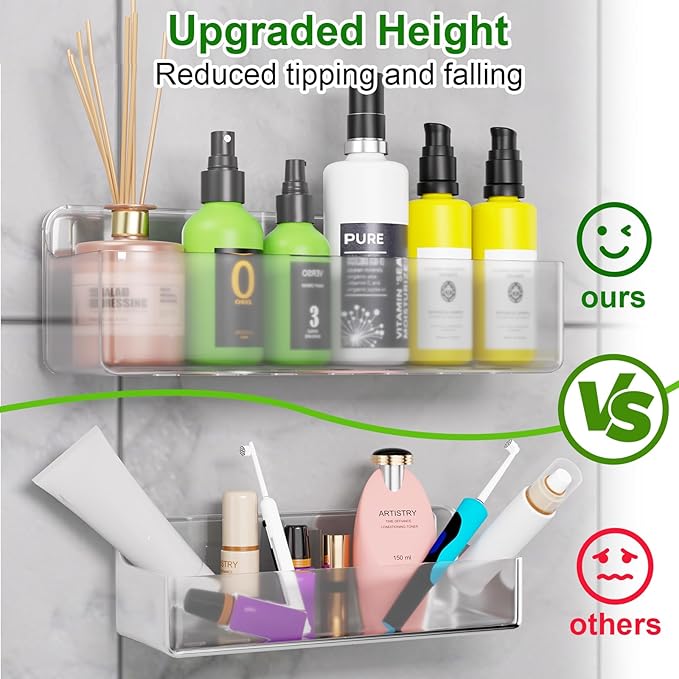 Adhesive Shower Caddy 6 Pack Rustproof Shower Shelves for Inside Shower No Drilling Bathroom Organizers and Storage & Home Décor & Kitchen Large Rack with Soap Holder Clear (clear)