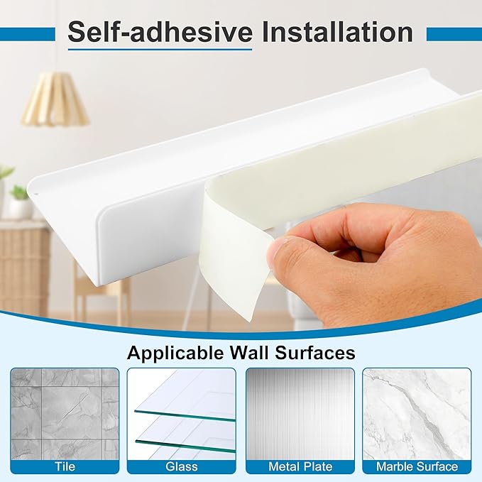 SAYAYO White Floating Shelves for Wall Storage, 12 Inch Adhesive Wall Shelves for Bedroom Decor, Small Display Bathroom Shelf Organizer for Kitchen, Living Room, Office, 2pcs