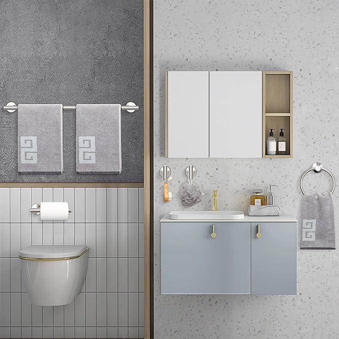 NearMoon 20 Pieces Bathroom Hardware Set SUS304 Thicken Stainless Steel-Towel Rack Kit Include 24" Towel Rod + Bath Towel Ring + Toilet Paper Holder + Robe Towel Hooks Bath Accessories (Nickel)
