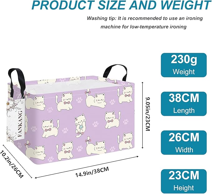 Storage Bins,Nursery Hamper Canvas Laundry Basket Foldable with Waterproof PE Coating Storage Baskets for Boys and Girls, Office, Bedroom, Clothes,Toys(Rec-Cat ）